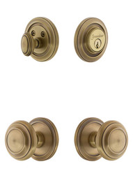 Grandeur Circulaire Entry Door Set, Keyed Alike with Circulaire Knobs in Antique Brass.